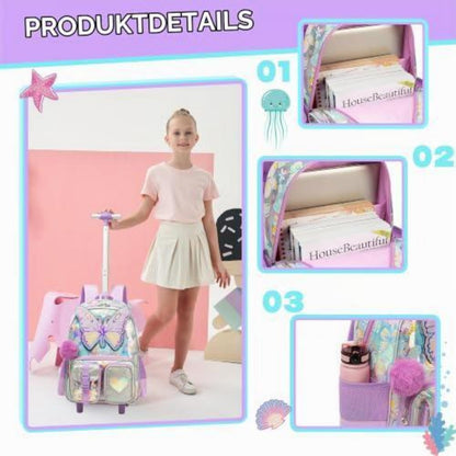 Kinder Trolley Rucksack mit Schmetterling – Schulrucksack auf Rädern