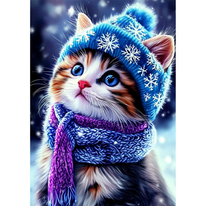 5D Diamant Painting Winterkatze - Bastelset für Erwachsene