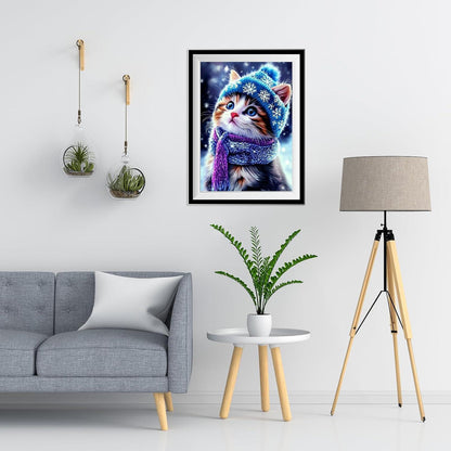 5D Diamant Painting Winterkatze - Bastelset für Erwachsene