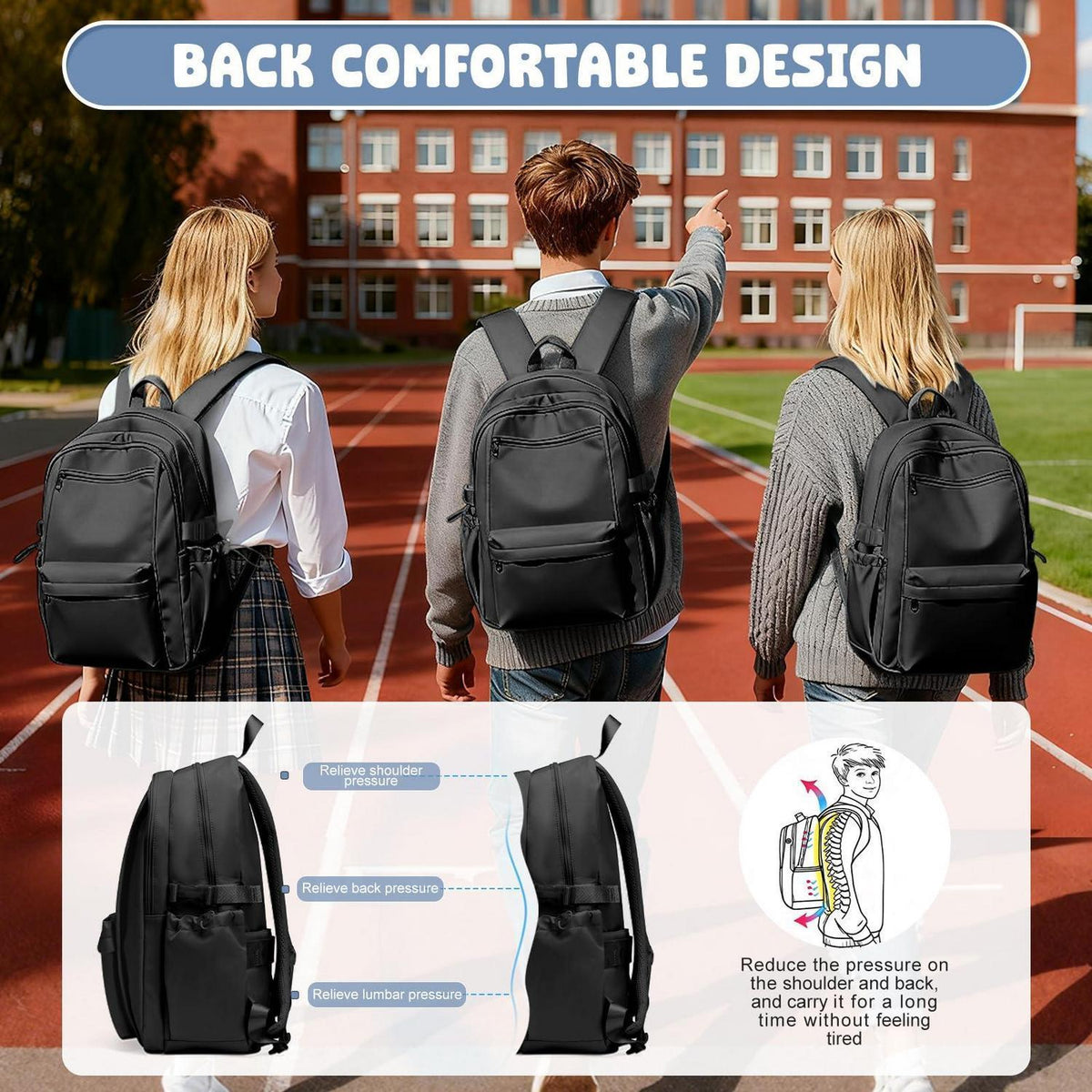 Schulrucksack Mädchen Schwarz – 24L Laptopfach & viele Fächer