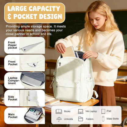 Schulrucksack für Teenager Mädchen – Beige School Bag 24L