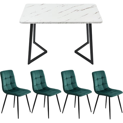 Esstisch Set 117cm mit 4 Samtstühlen Dunkelgrün