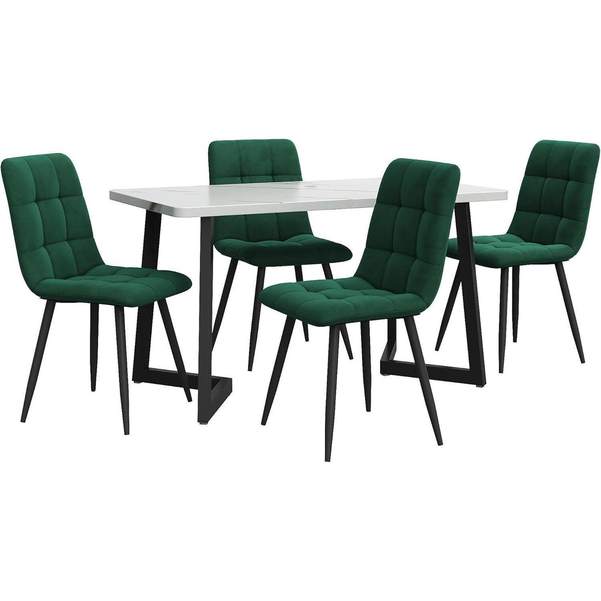 Esstisch Set 117cm mit 4 Samtstühlen Dunkelgrün