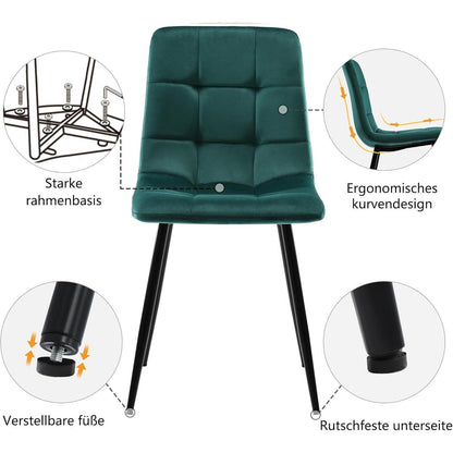 Esstisch Set 117cm mit 4 Samtstühlen Dunkelgrün