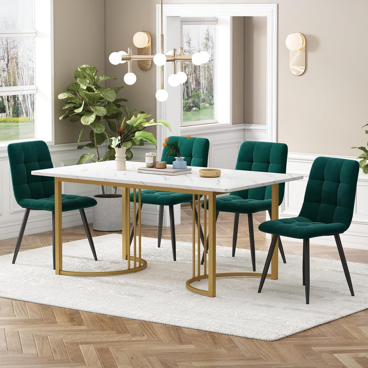 Essgruppe 5-tlg. Modernes Esszimmer-Set mit Samtstühlen