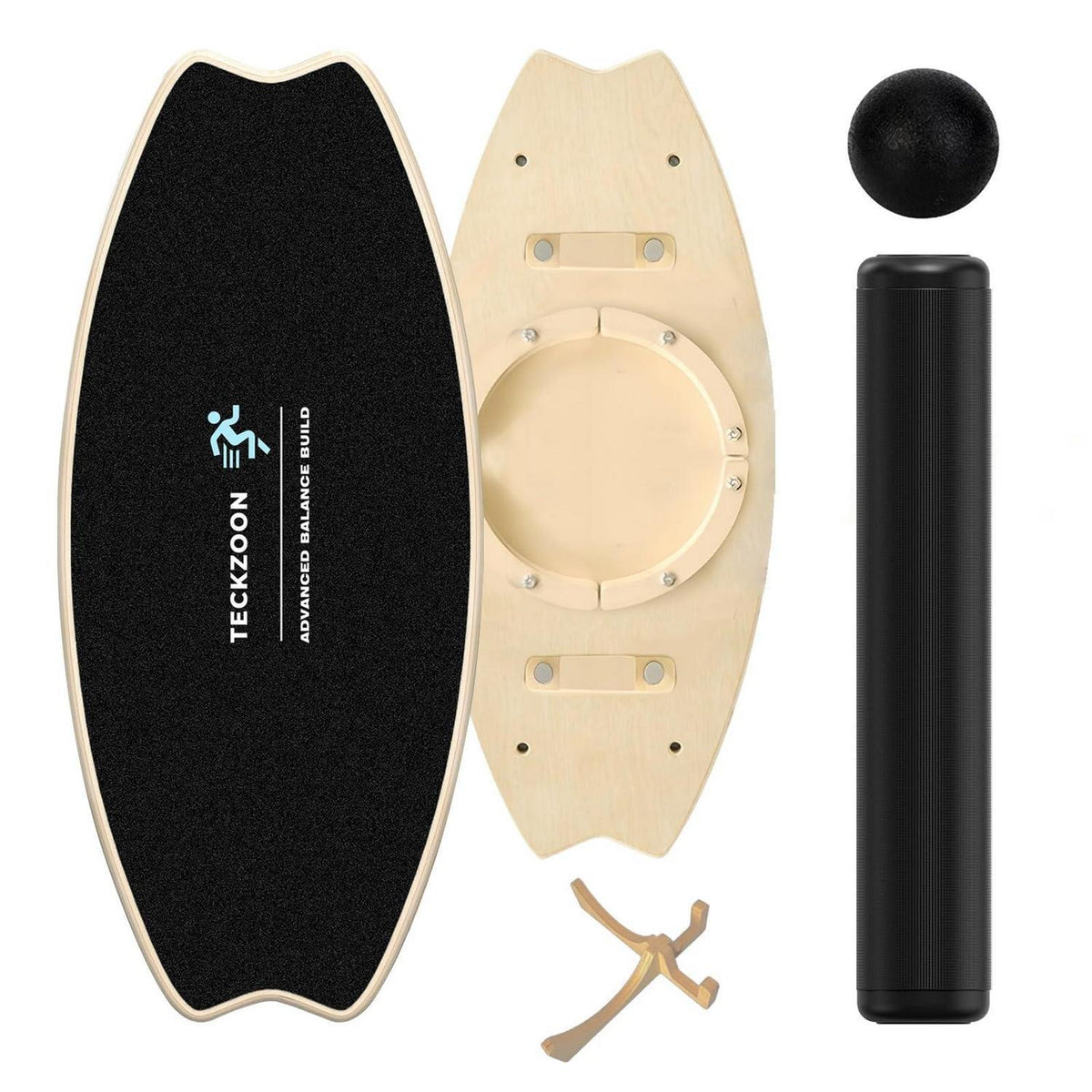 Balance Board Holz mit Rolle & Ball – Fitness & Yoga