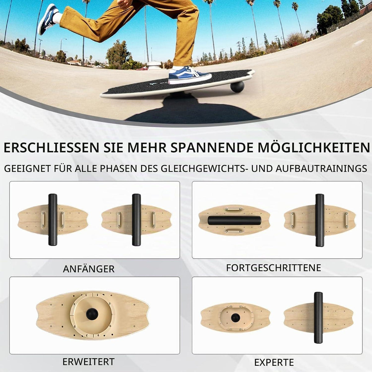 Balance Board Holz mit Rolle & Ball – Fitness & Yoga