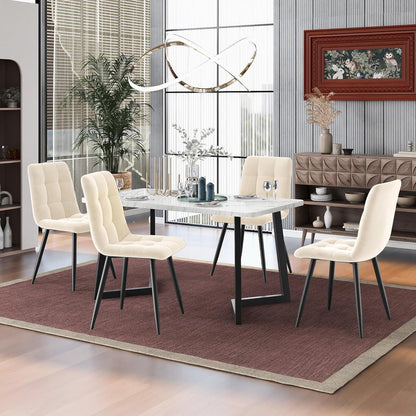 Esstisch Set 117cm mit 4 Samtstühlen – Modernes Esszimmer Set