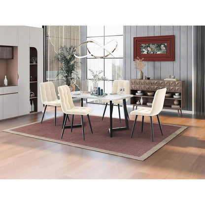 Esstisch Set 117cm mit 4 Samtstühlen – Modernes Esszimmer Set