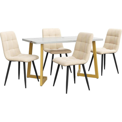 Esstisch Set 117cm mit 4 Samtstühlen – Modernes Esszimmer