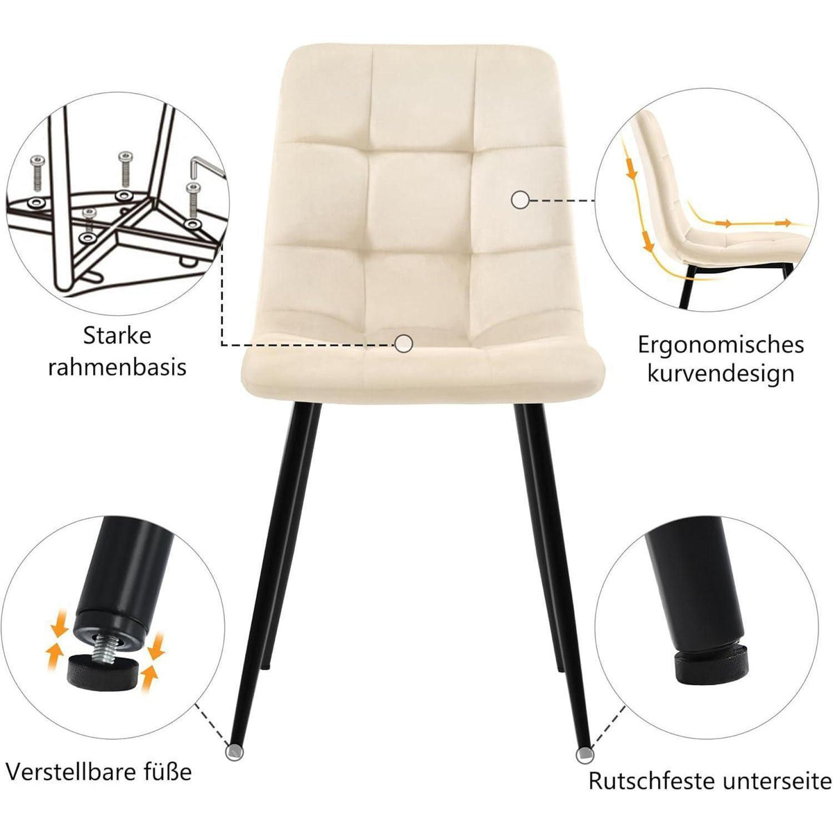 Esstisch Set 117cm mit 4 Samtstühlen – Modernes Esszimmer