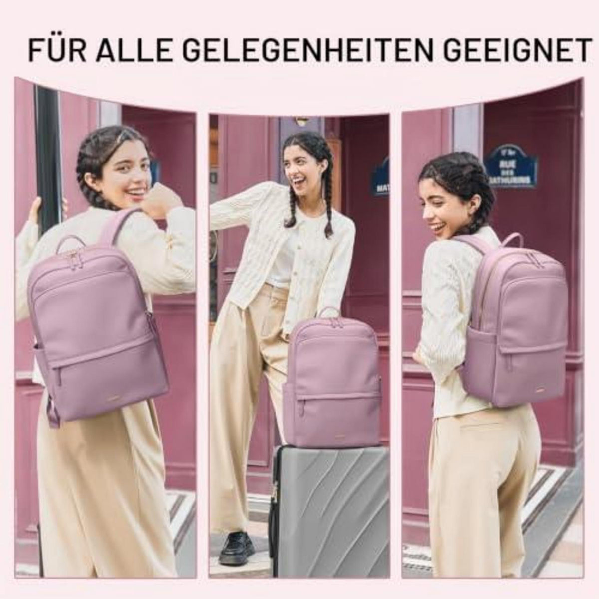 Laptop Rucksack Damen 15.6 Zoll Rosa Lila – Casual Daypack für Arbeit & Reisen