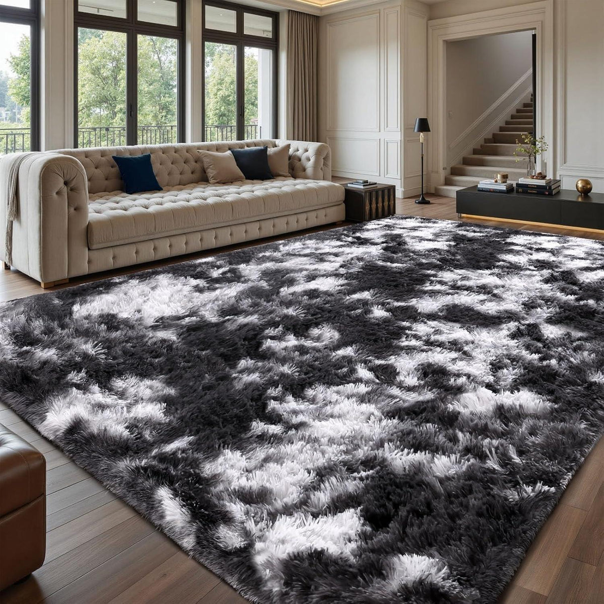Hochflor Teppich Grau 160x230 – Waschbarer Shaggy Wohnzimmer Teppich