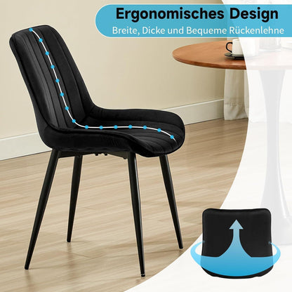 Samt Esszimmerstühle 6er Set mit Metallbeinen Schwarz