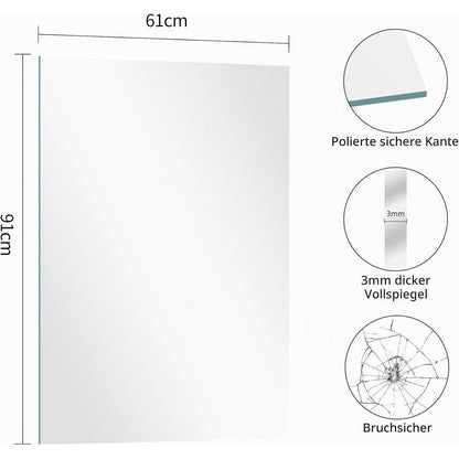 Rahmenloser Wandspiegel 90x60 cm – Badezimmer Spiegel mit Explosionsschutz