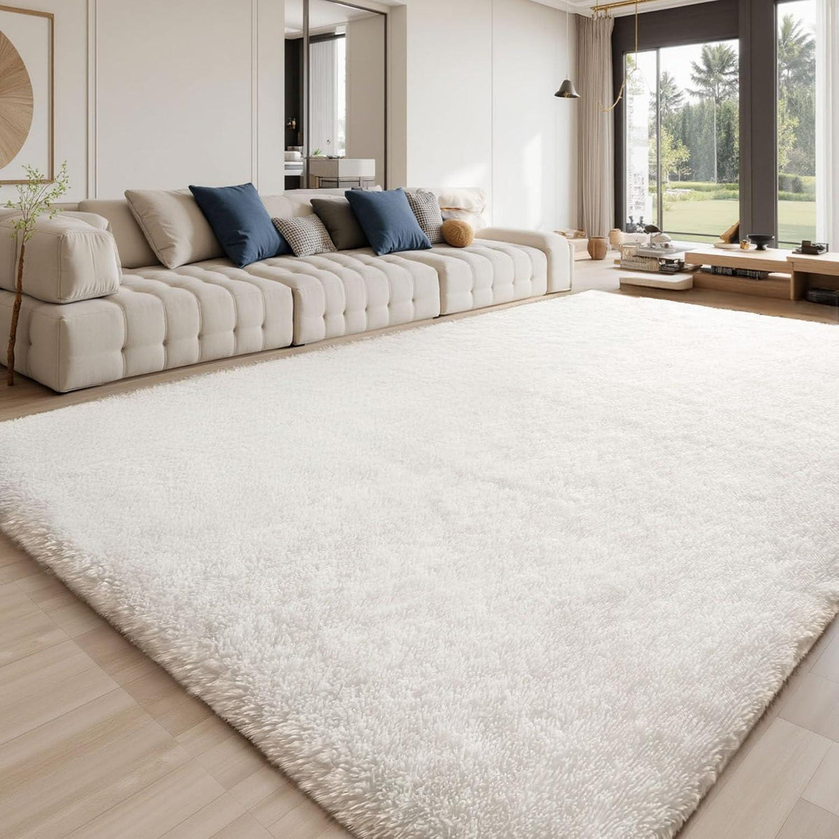 Grauer Hochflor Teppich 140x200 – Waschbar & Rutschfest für Wohnzimmer