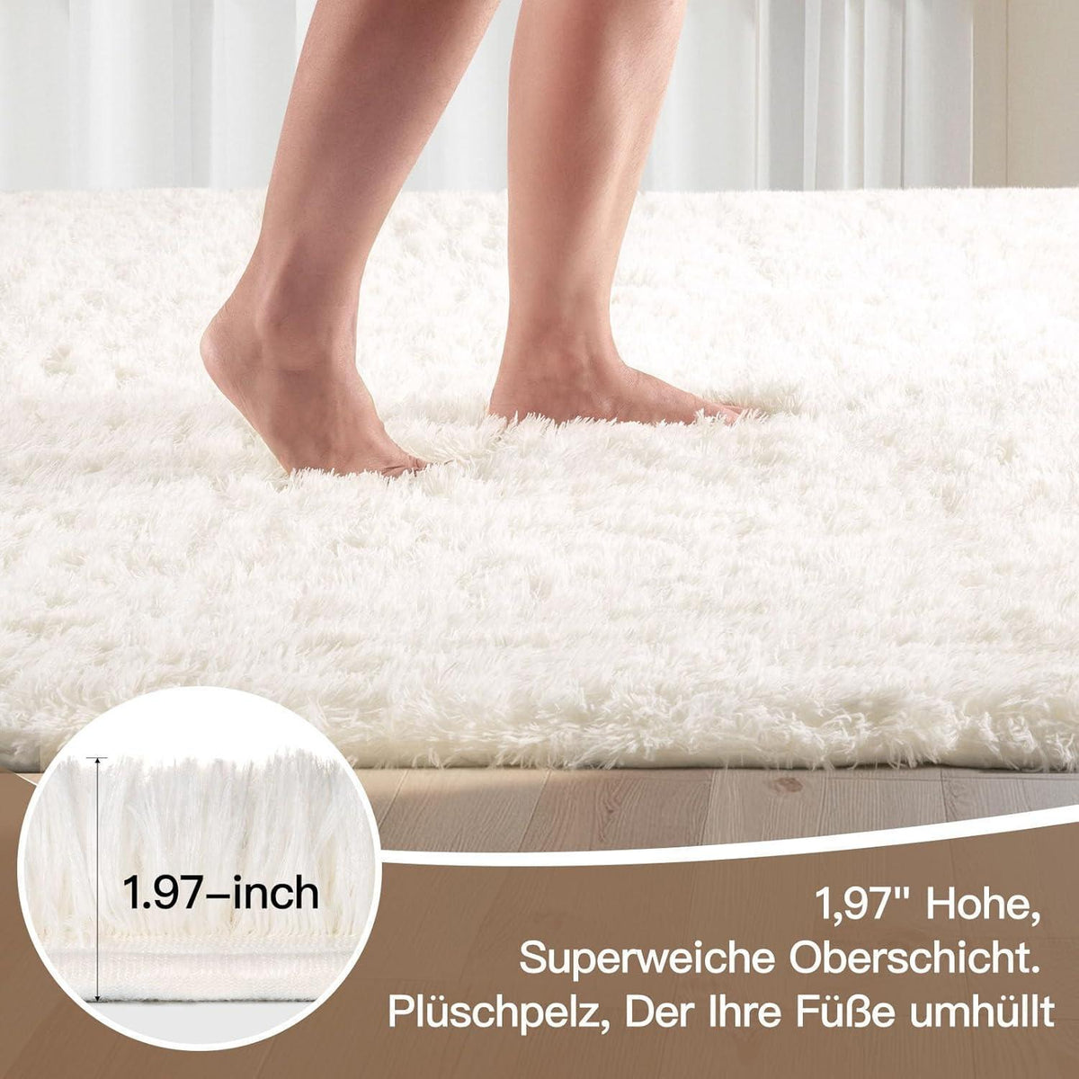 Grauer Hochflor Teppich 140x200 – Waschbar & Rutschfest für Wohnzimmer