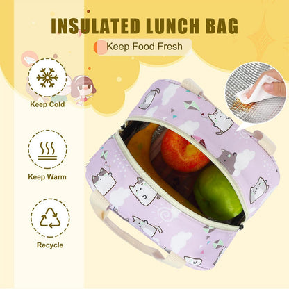 Schulrucksack Set Mädchen Katze Lila – Rucksack, Lunch Tasche & Federmäppchen