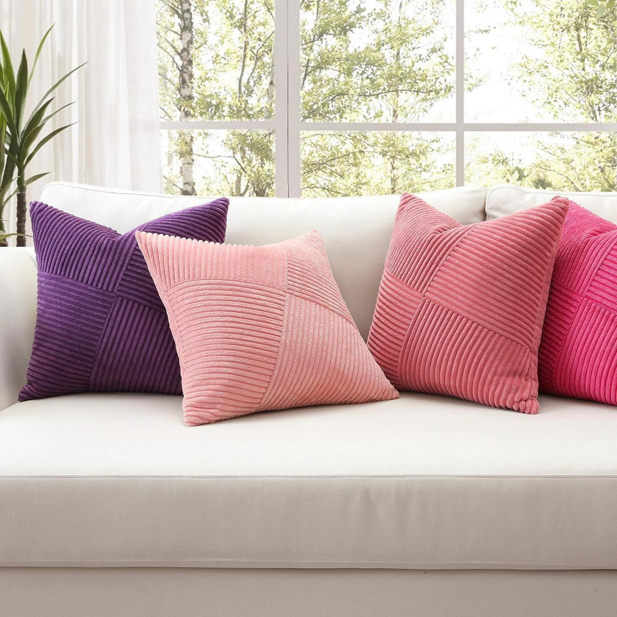 Cord Kissenbezug Violett 60x60 cm - 2er Set gestreift