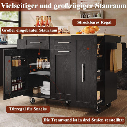 Klappbare Kücheninsel mit Stauraum & Snackregal Schwarz