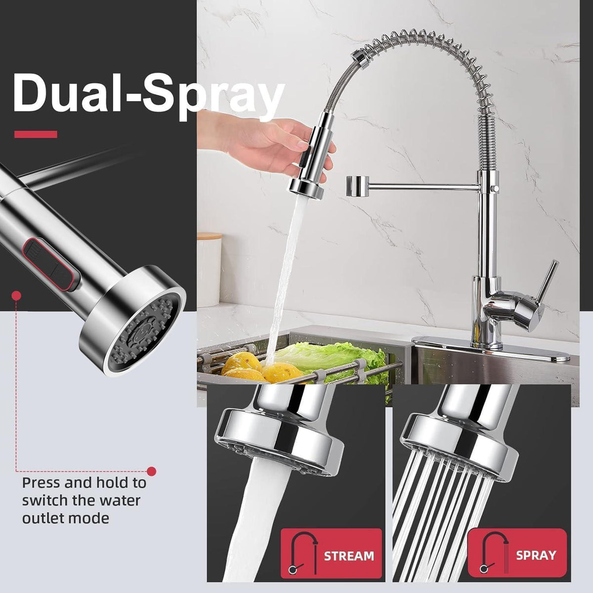 Küchenarmatur Chrom 360° Schwenkbar Pull-Down Wasserhahn