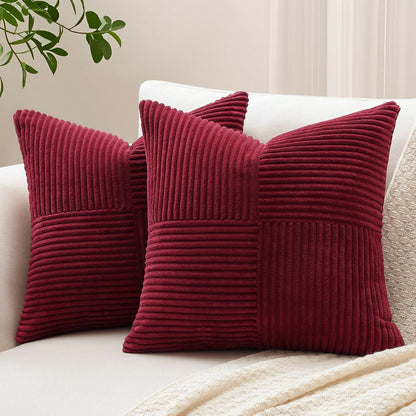 Cord Kissenbezug 2er Set, Kreuz Streifen, Burgund 45x45 cm