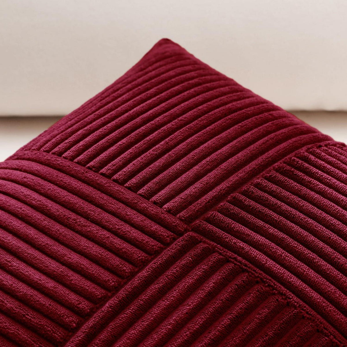 Cord Kissenbezug 2er Set, Kreuz Streifen, Burgund 45x45 cm