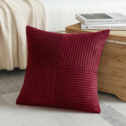 Cord Kissenbezug 40x40 cm, Burgund, 2er Set mit Streifenmuster