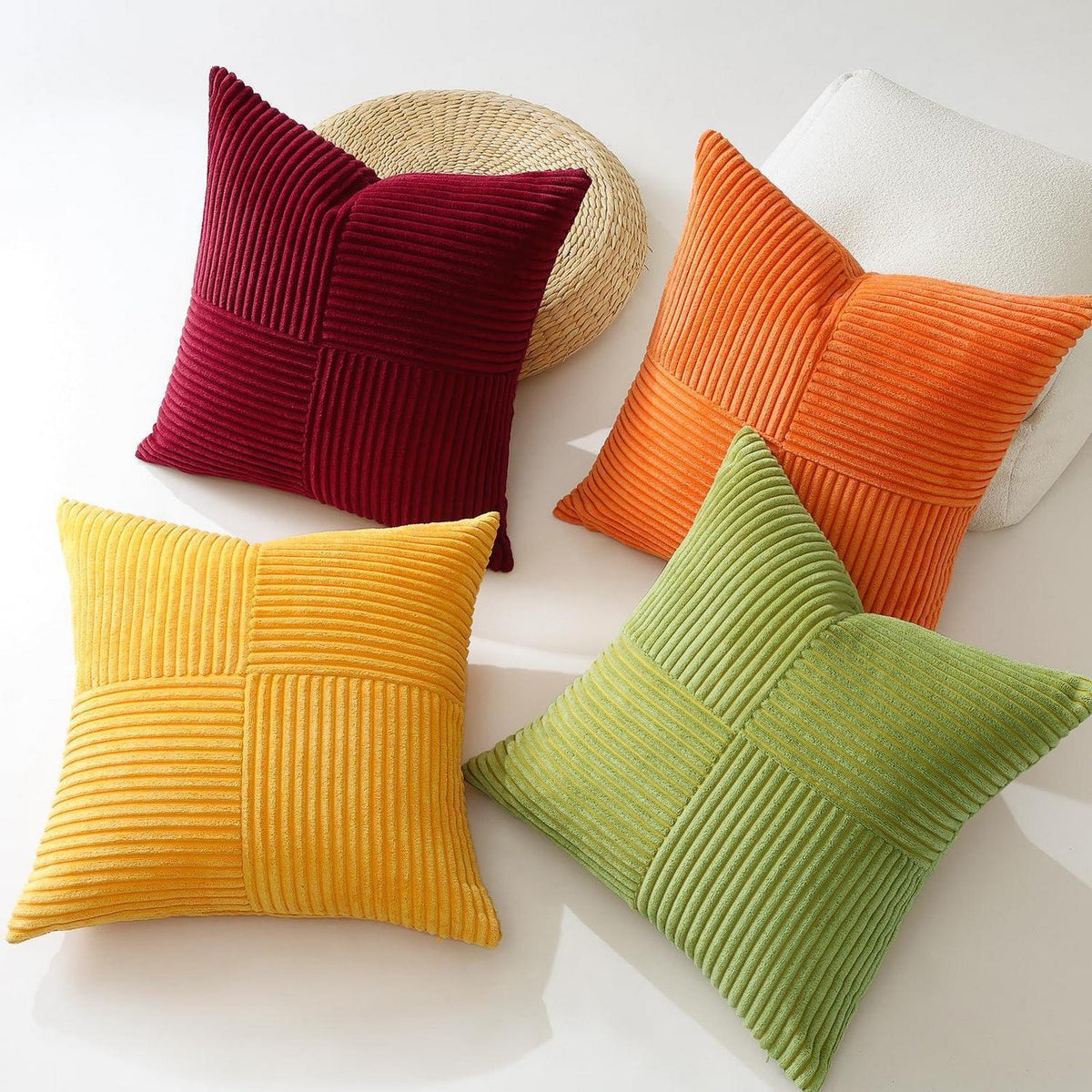 Cord Kissenbezug 40x40 cm, Burgund, 2er Set mit Streifenmuster