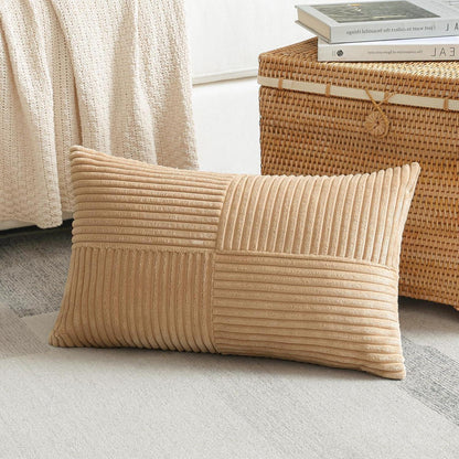 Cord Kissenbezug 2er Set, Hellbraun, 40x60 cm, Kreuz Streifen