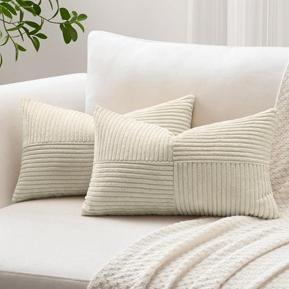 Cord Kissenbezug 40x60 cm, 2er Set, Taupe, Kreuz Streifen