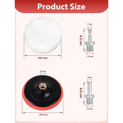 100mm Polieraufsatz Set für Winkelschleifer, 6x Wolle & Schwamm, mit Griff