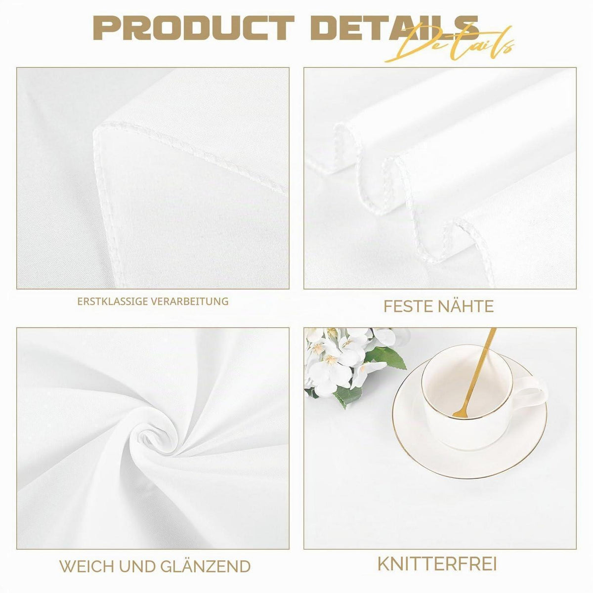 Weiße Tischdecke Rechteckig 153x260cm – Waschbar & Vielseitig