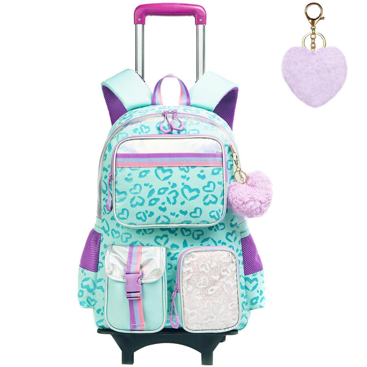 Kinder Trolley Rucksack mit Rollen – Grüner Schulrucksack für Mädchen