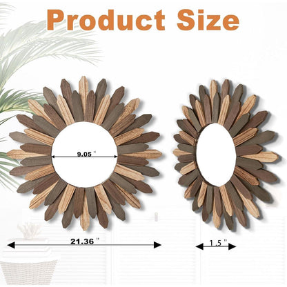 Rustikaler Wandspiegel Holz Sonnenschliff Boho 53 cm