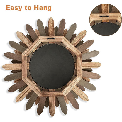 Rustikaler Wandspiegel Holz Sonnenschliff Boho 53 cm