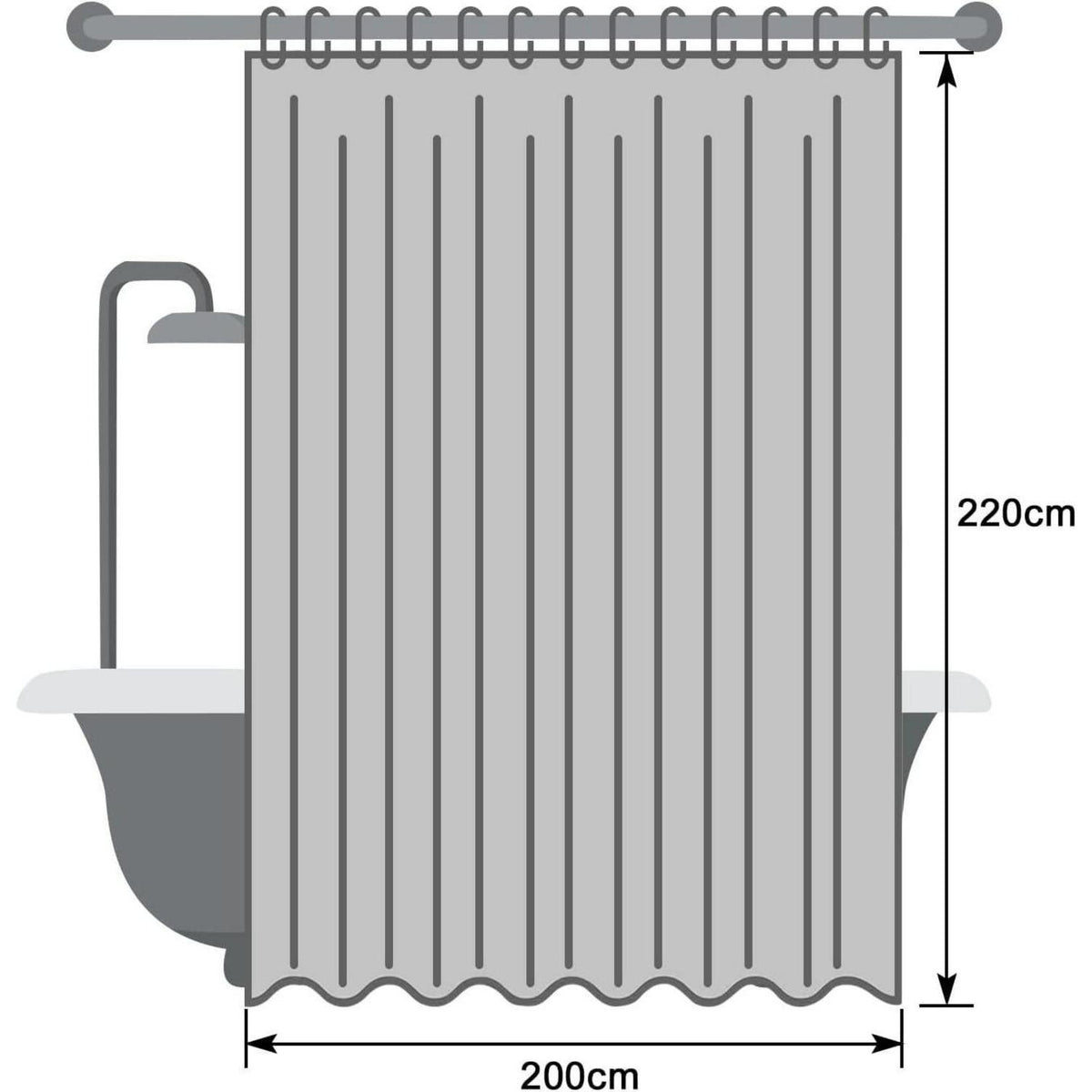 Duschvorhang Stoff 220cm lang, Grau, Wasserdicht & Waschbar