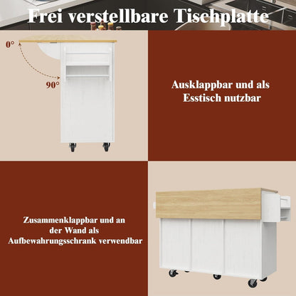 Klappbarer Küchenwagen mit Schubladen & Handtuchhalter, Weiß