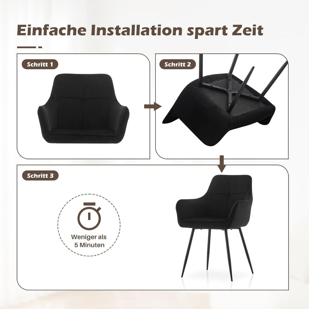 Esszimmerstühle Set 6 Schwarz Samt mit Armlehne