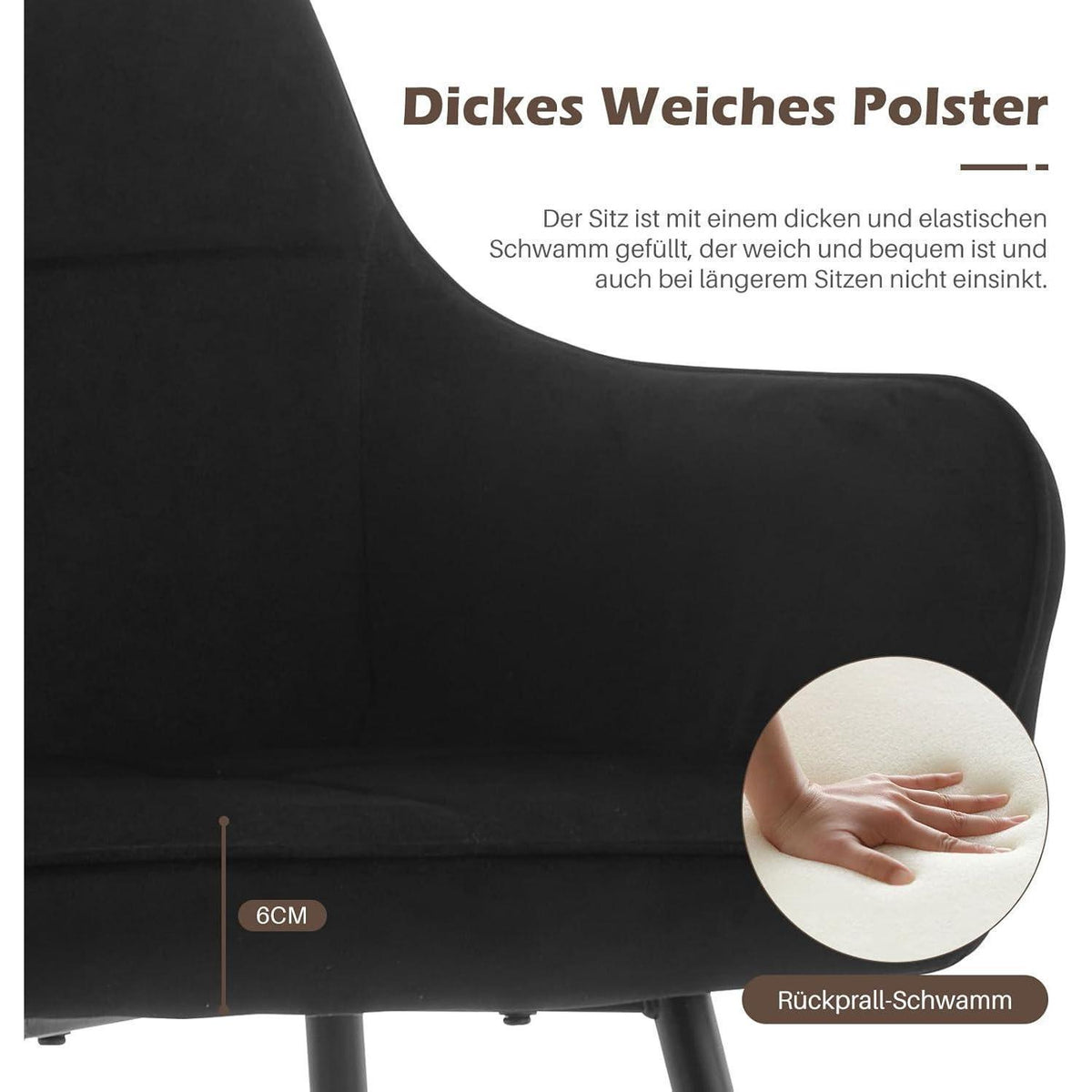Moderne Esszimmerstühle 2er Set mit Armlehnen Schwarz Samt