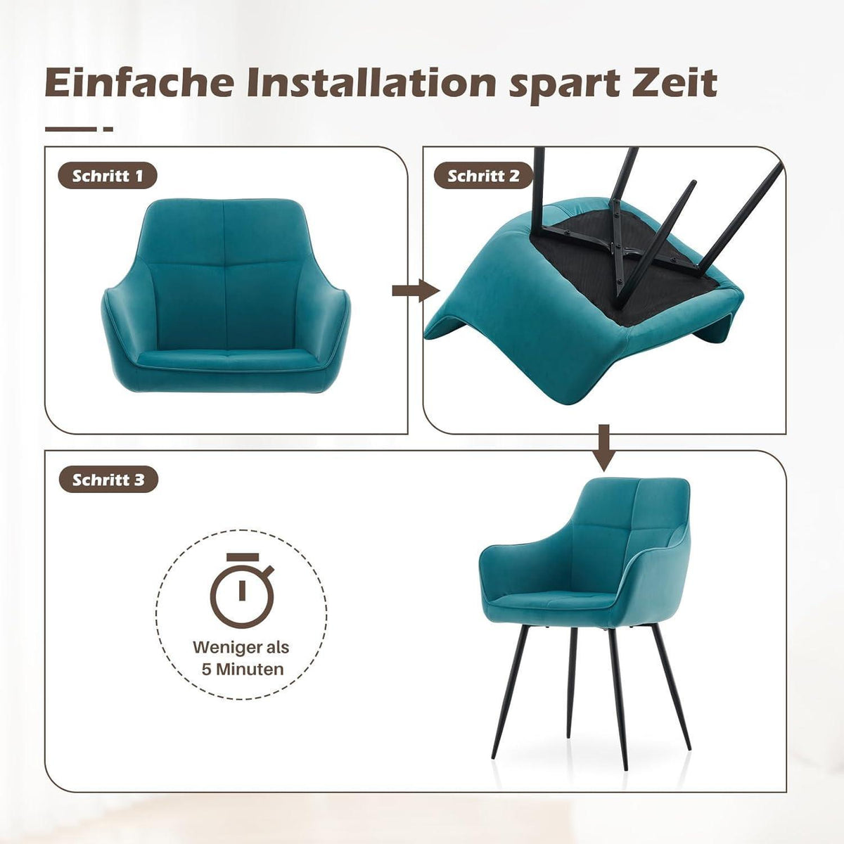Türkis Samt Esszimmerstühle 2er-Set mit Armlehne
