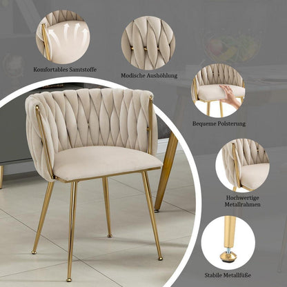 Samt Esszimmerstühle 2er Set mit goldenen Beinen