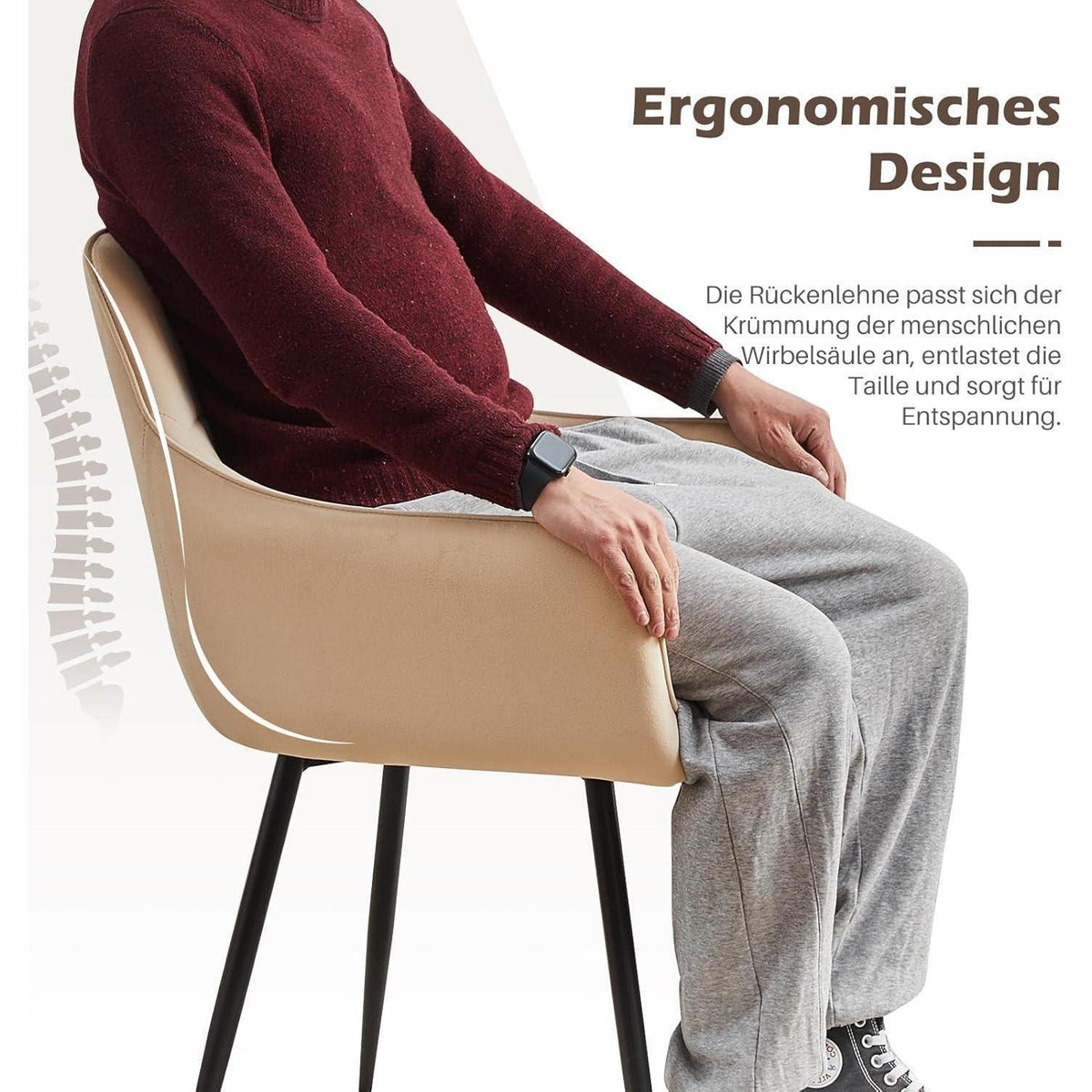 Beige Samt Esszimmerstühle 2er Set mit Armlehne