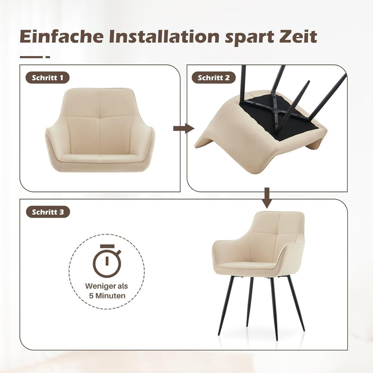 Beige Samt Esszimmerstühle 2er Set mit Armlehne