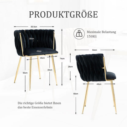 Samt Esszimmerstühle 2er Set mit goldenen Beinen