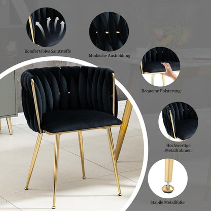 Samt Esszimmerstühle 2er Set mit goldenen Beinen