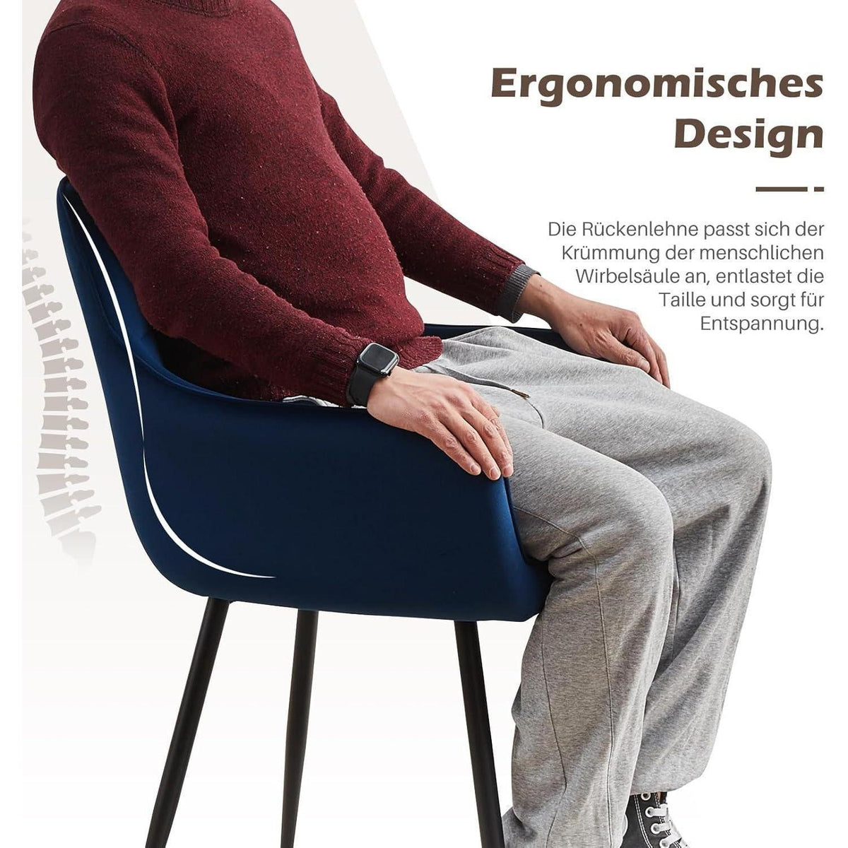 Blau Samt Esszimmerstühle 6er Set mit Armlehne