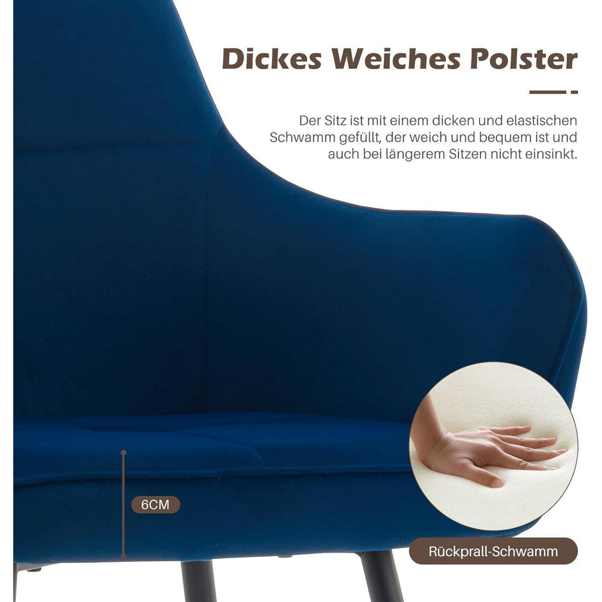Blau Samt Esszimmerstühle 6er Set mit Armlehne