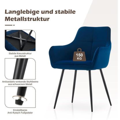 Blau Samt Esszimmerstühle 6er Set mit Armlehne