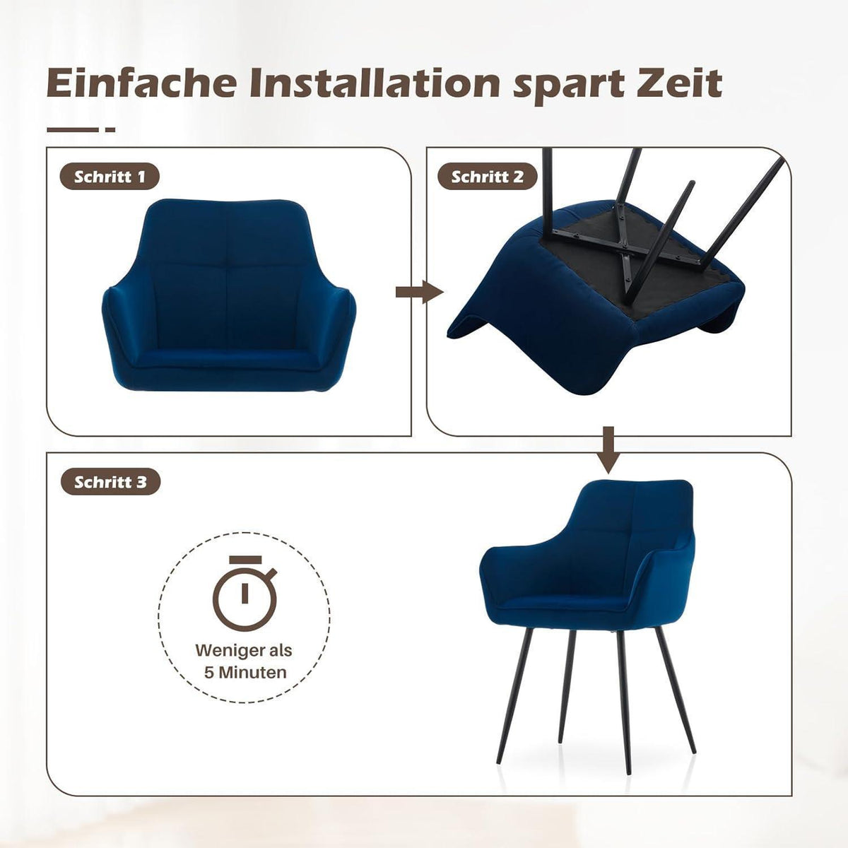 Blau Samt Esszimmerstühle 6er Set mit Armlehne